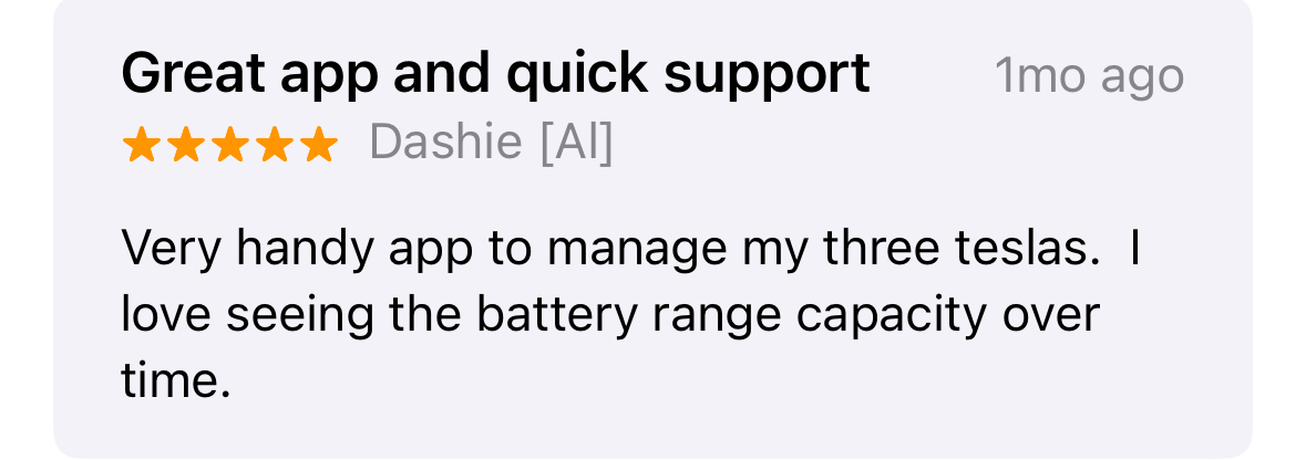 User testimonial from X about Stats for Tesla