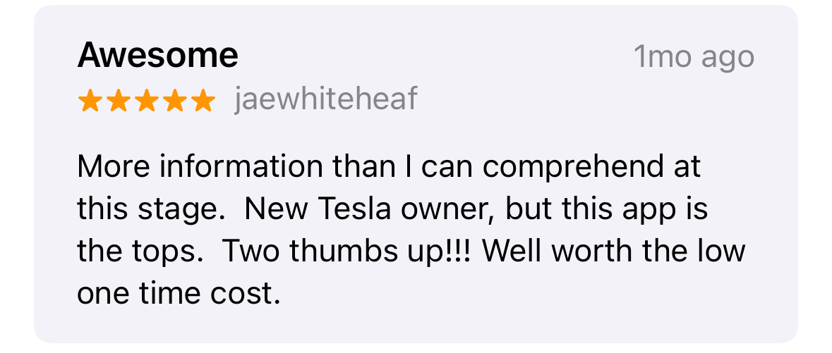 User testimonial from X about Stats for Tesla