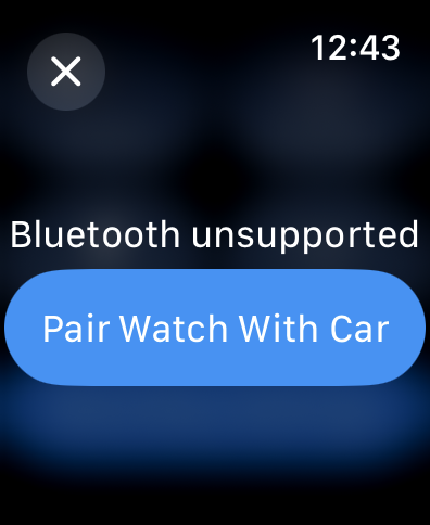 Apple Watch screen showing Bluetooth unsupported with a Pair Watch With Car button