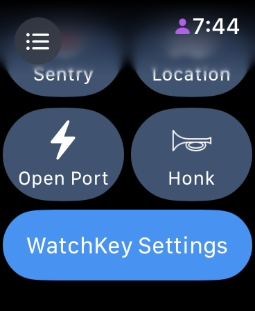 Stats watch app screen with the WatchKey Settings button