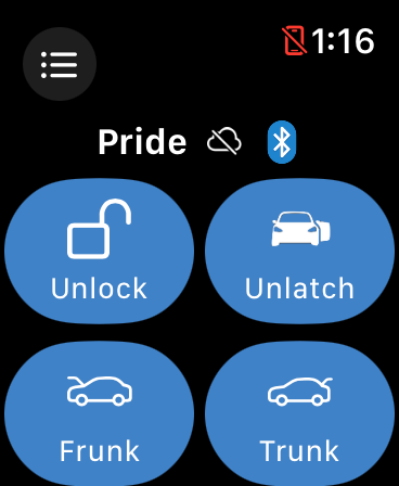 Stats watch control screen showing the Bluetooth icon after successful pairing