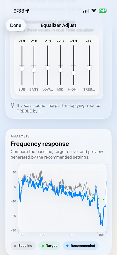 Stats for Tesla Adjust Equalizer feature screen