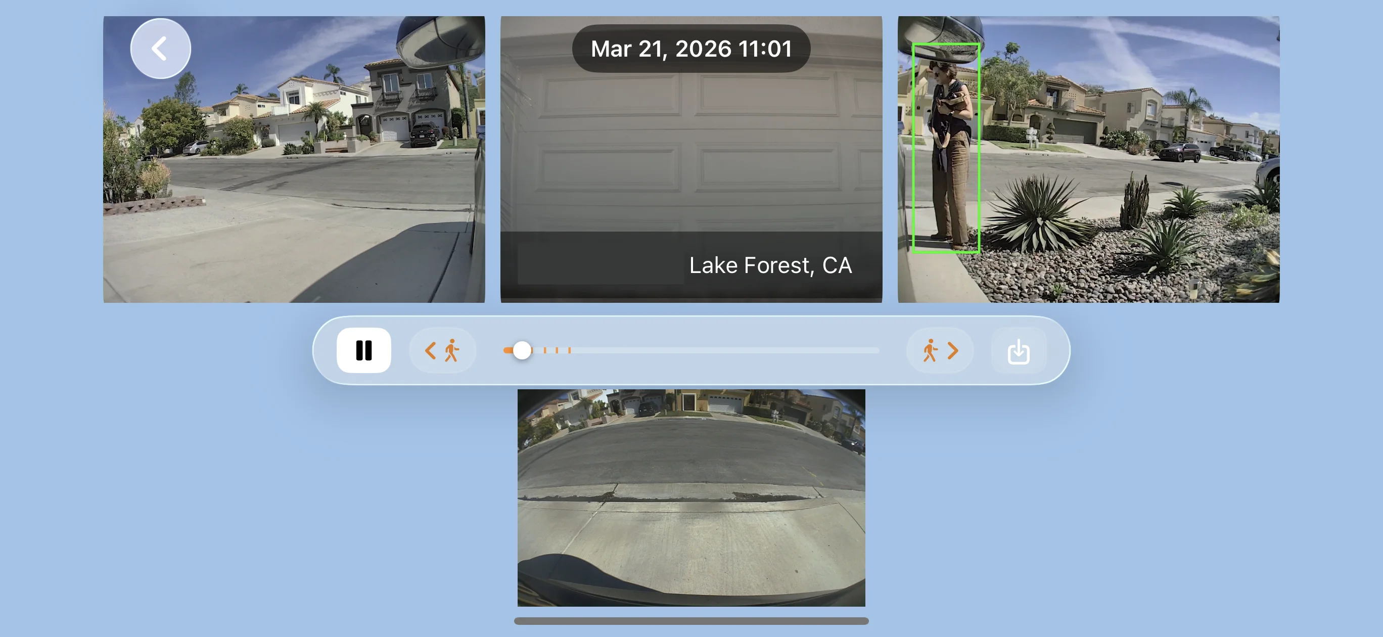 Dashcam and Sentry Viewer playback with human detection highlighted in Sentry video